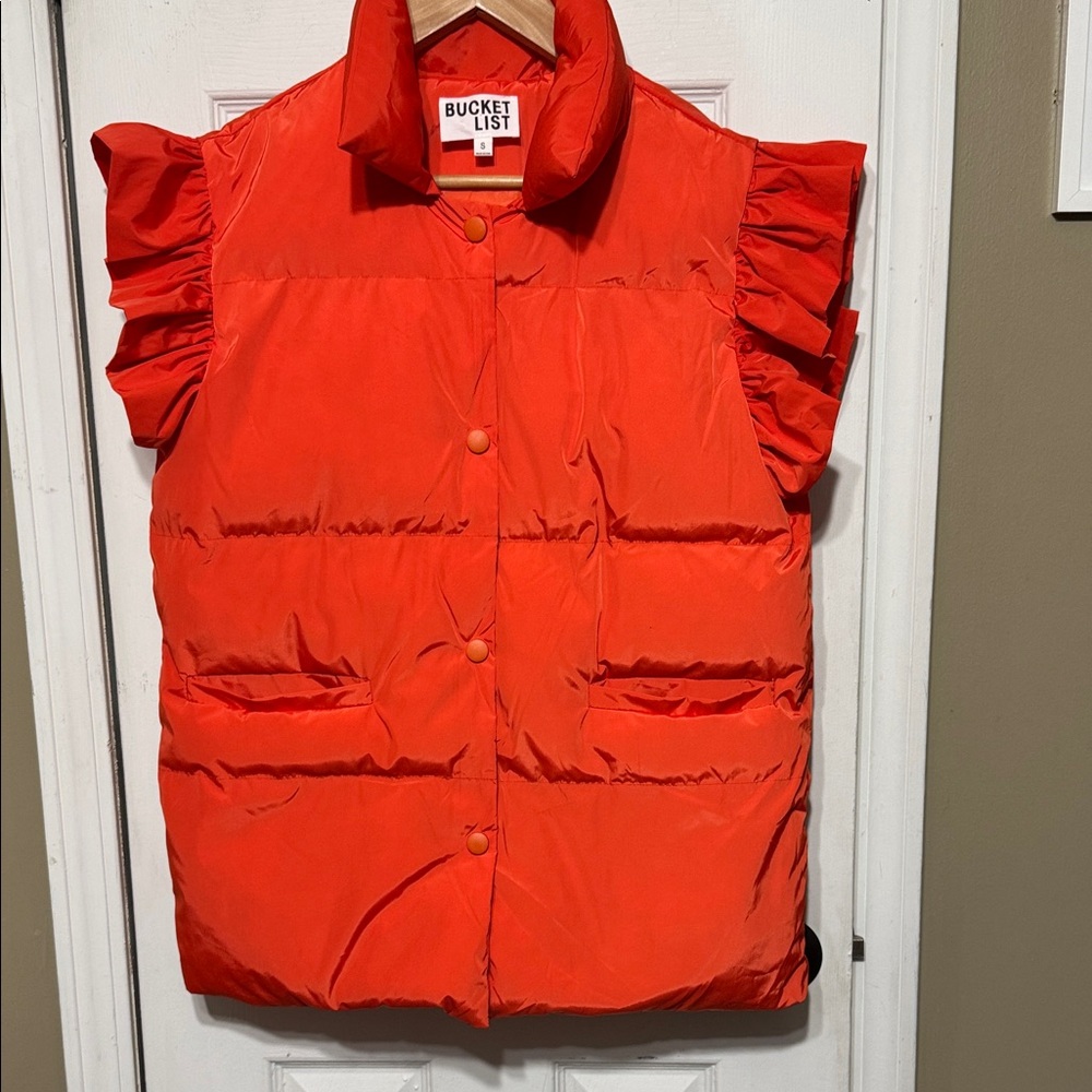 BUCKETLIST Red Ruffled Sleeve Puffer Vest